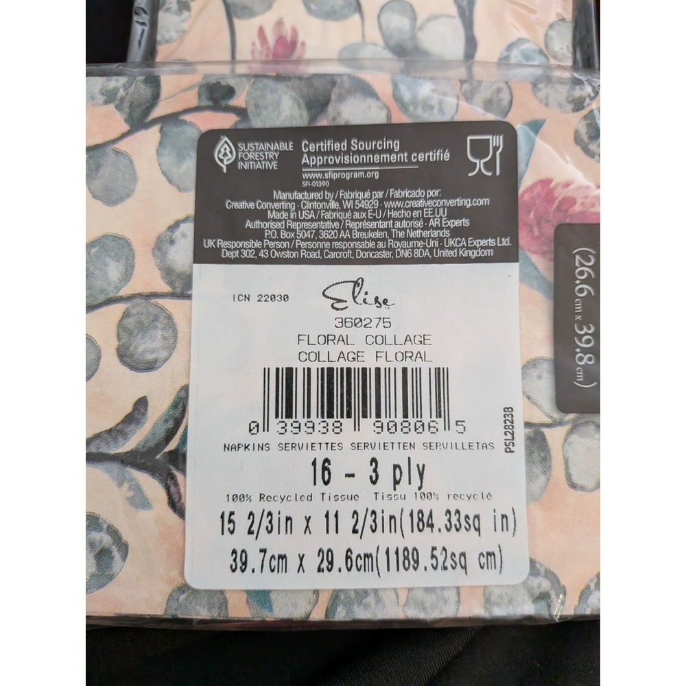 LOT OF 4 SETS Elise Floral Collage Napkins Cocktail, Guest Towl & Dinner Napkin - Picture 9 of 12